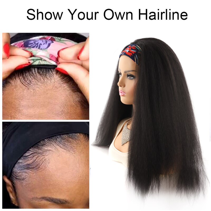Headband Wig Synthetic Yaki Straight Hair Wigs With Hairband Natural Kinky Straight Wig Daily Use