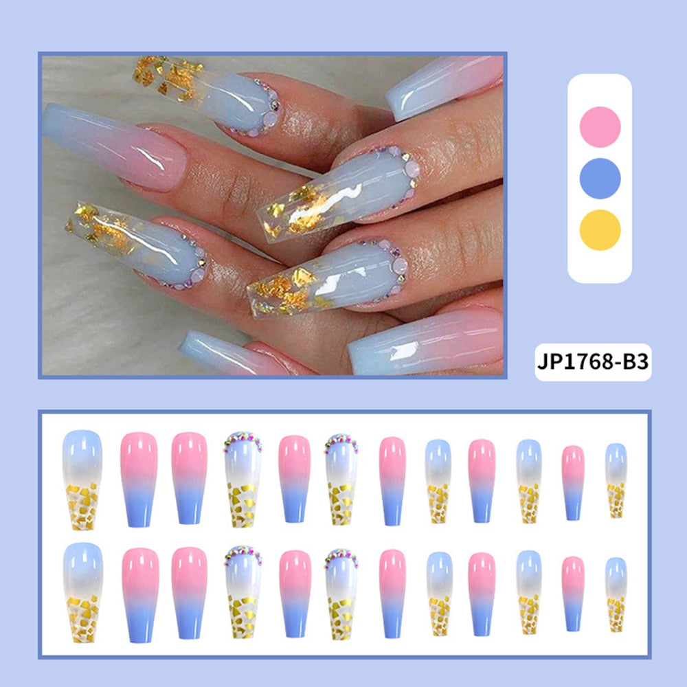24/30Pcs Pink Leopard Designs False Nails French Long Coffin Fake Nail Artificial Full Cover Nail Art Tips Press on Nail