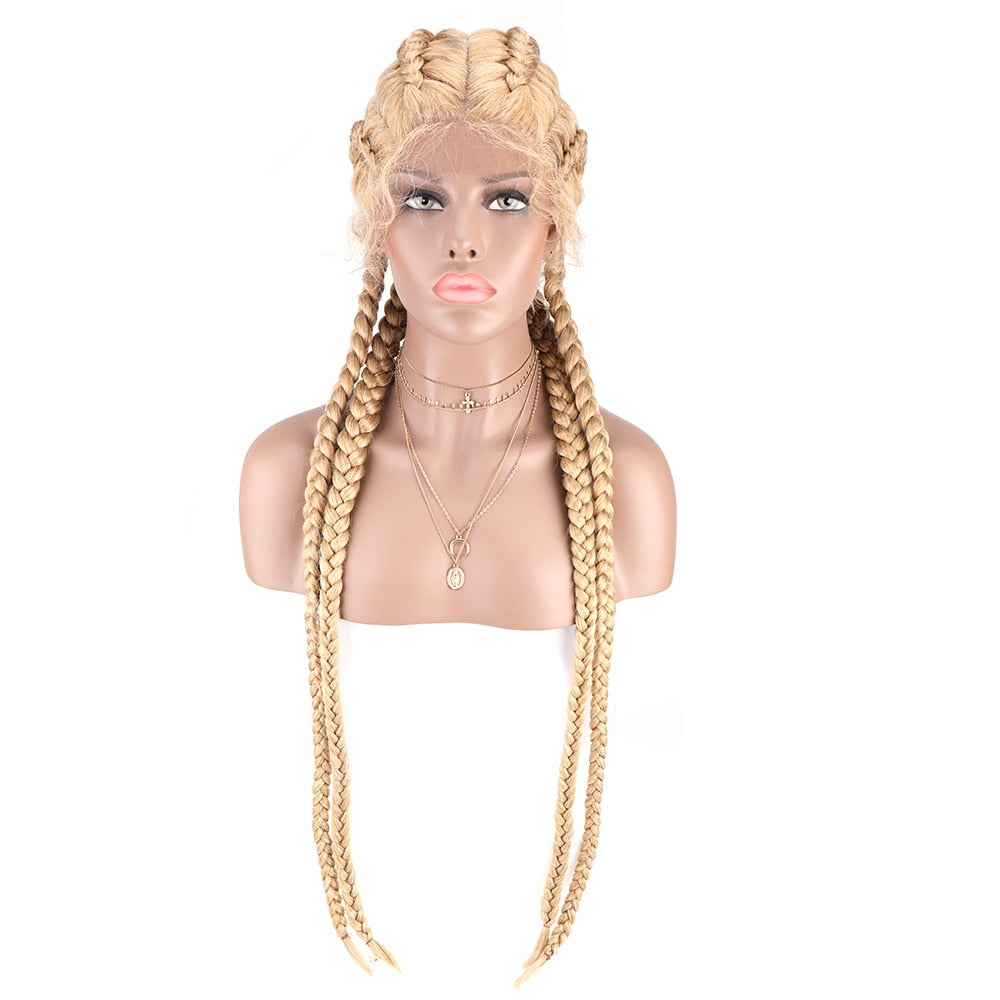 Braided Lace Front Wig African Glueless Box Braids Wig Women Tresse Cornrow Synthetic Lace Braided Wig