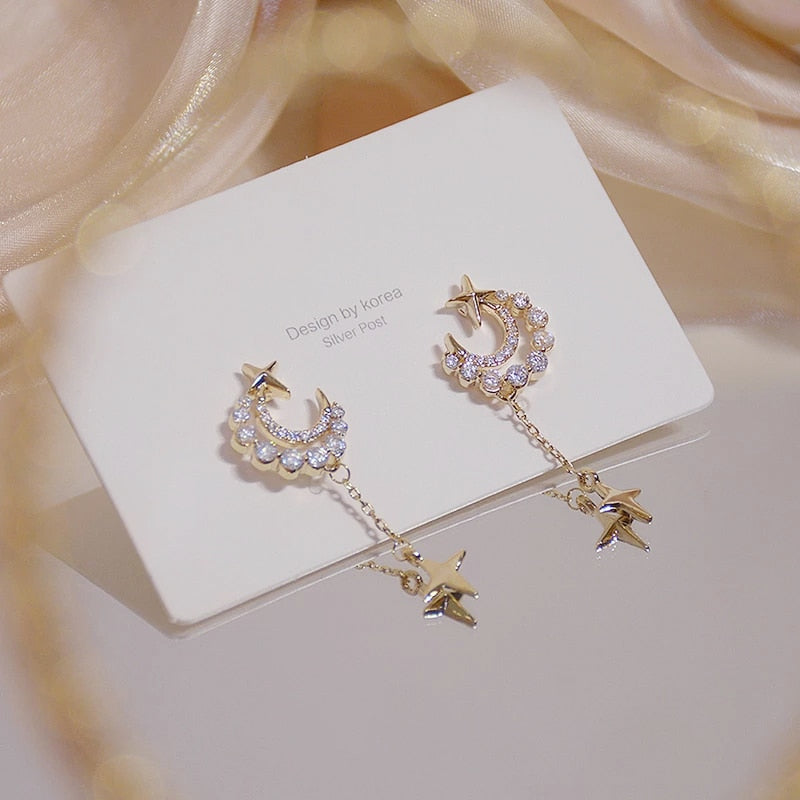 Aale Shine Exquisite Zirconia Moon Earring for Women AAA Zircon CZ Tassel Stud Earring Wedding Jewelry Pendant