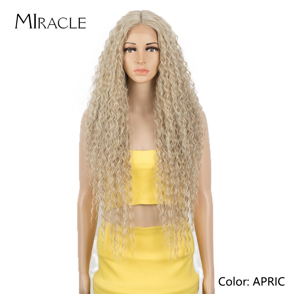 Synthetic Lace Wig Curly 30Inch Afro Kinky Curly Lace Natural Wave Blonde Wig High Temperature Fiber Hair