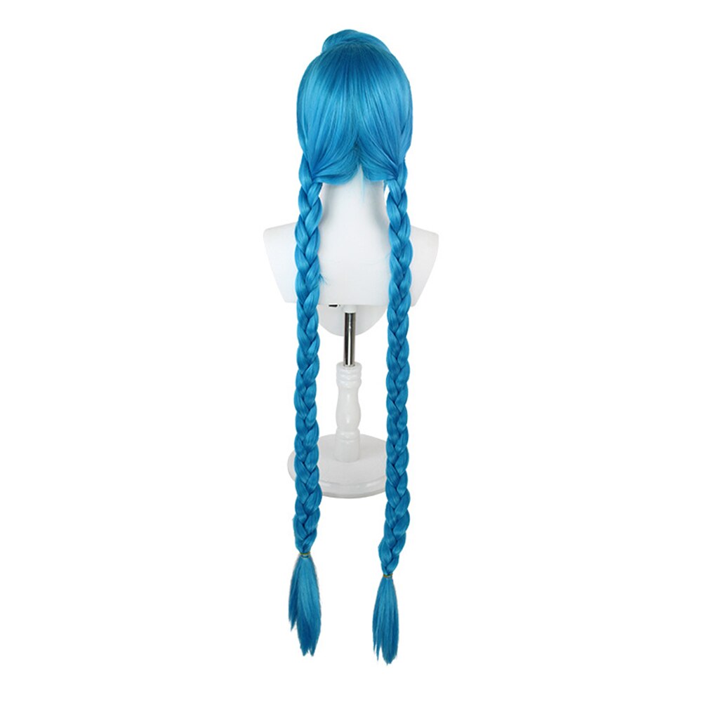 120 Cm 48 Inch LOL League of Legends Jinx Cosplay Blue Braided Double Ponytail Synthetic Wig Anime Twins Battle Explosion Wig