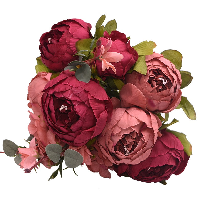 1 Bunch European Artificial Peony Flowers Silk Fake Flowers Wedding Party Home Decoration Flower Bouquet Wreath DIY