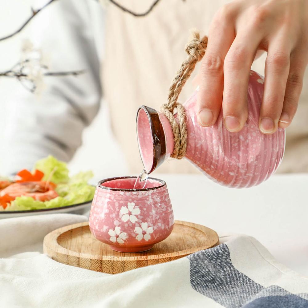 Japan Cherry Blossoms Ceramics Liquor Cup Retro Sake Cup Household Wine Set Small Wine Cellar Liquor Pot Wine Bottle