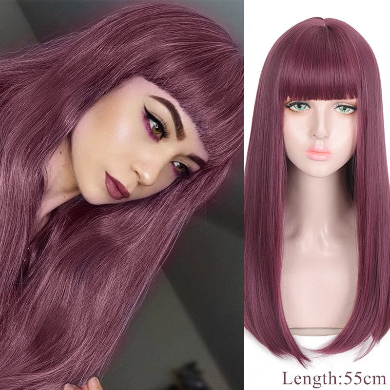 Synthetic Hair Black and Pink Wig Long Straight Hair Cosplay Lolita Wig Two Tone Ombre Color Women Heat Resistant Wigs