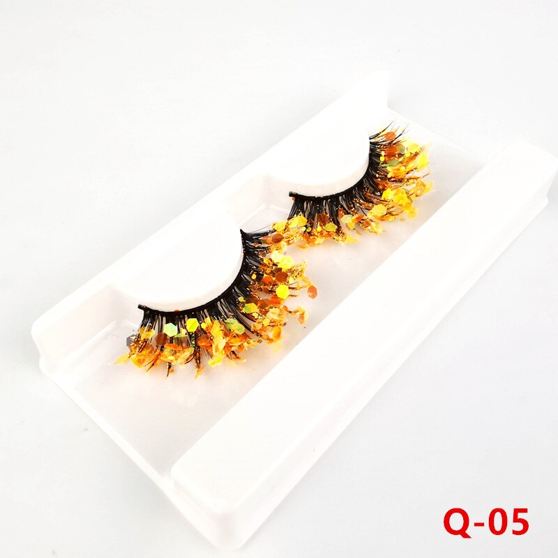 Colored Shining Gold Glitter Eyelashes Handmade Dramatic Purple Colorful Rainbow Lashes For Party Show Halloween Cosplay