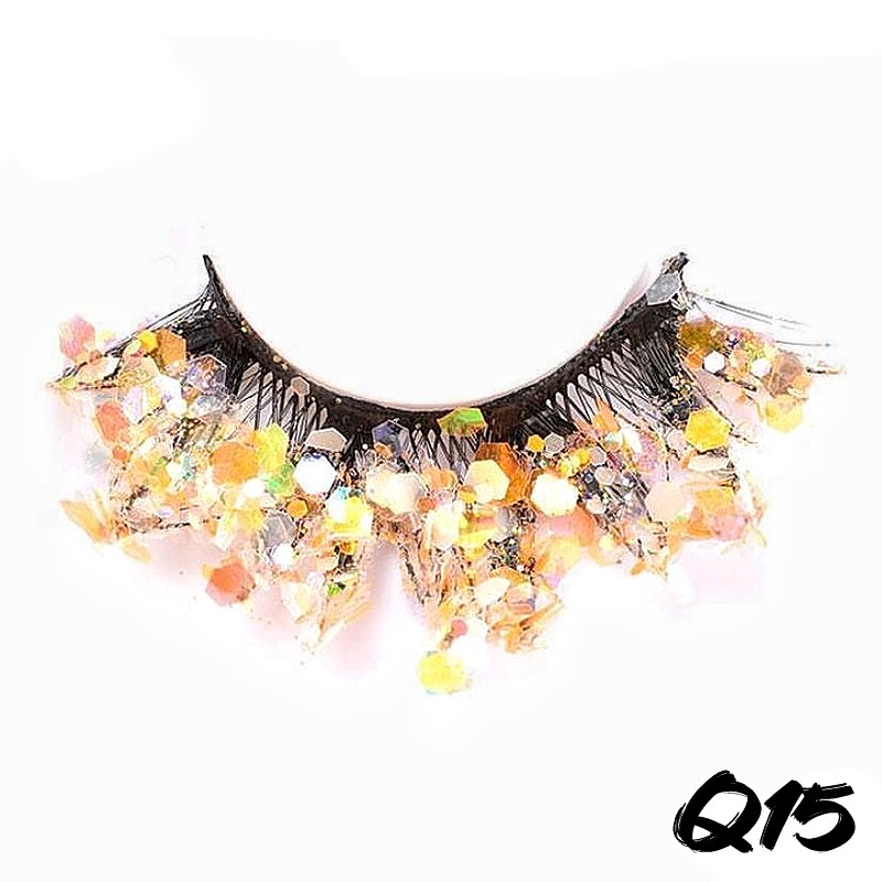 3 Pair Colored Shining Gold Glitter Eyelashes Handmade Dramatic Purple Colorful Rainbow Lashes For Party Show Halloween Cosplay