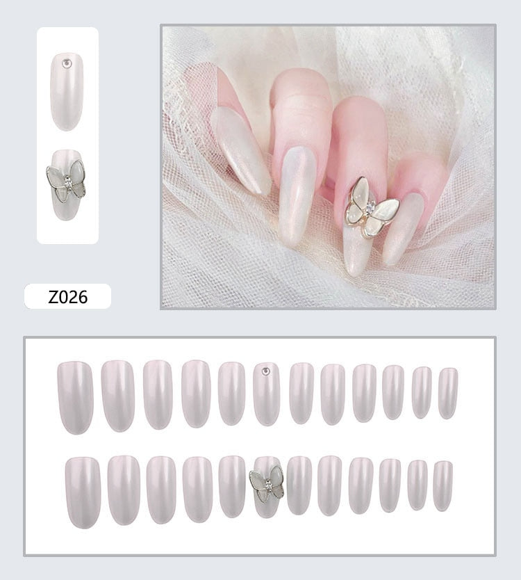 24Pcs/Set 3D Butterfly Bow Bride Fresh and Elegant White Wear DIY Manicure Nail Art Tools