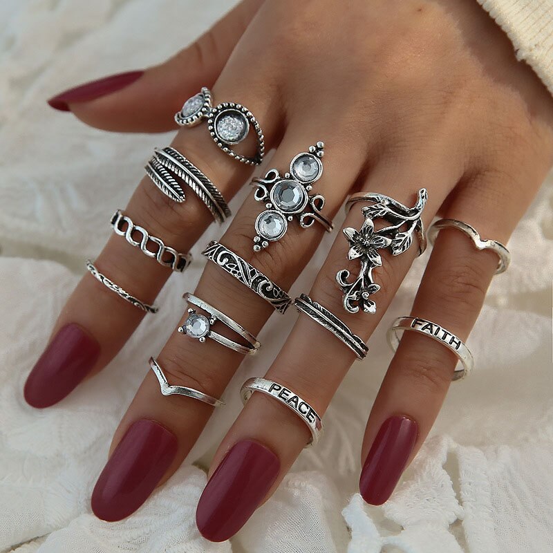 Vintage Rings Set For Women Boho Moon Star Knuckle Finger Ring Female Bohemian Gold Silver Color Jewelry Accessories