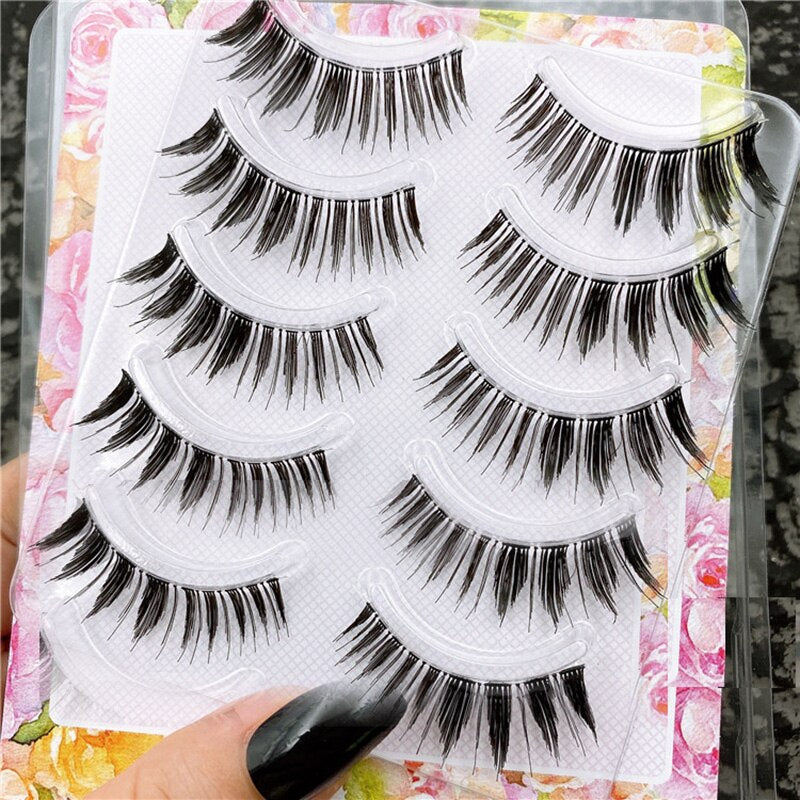 5 Pairs Eyelashes Cos Japanese Fake Eyelashes Natural Thick Pointed Tail Eyelash Stage Makeup 3D Little Devil Big Eyes Lashes