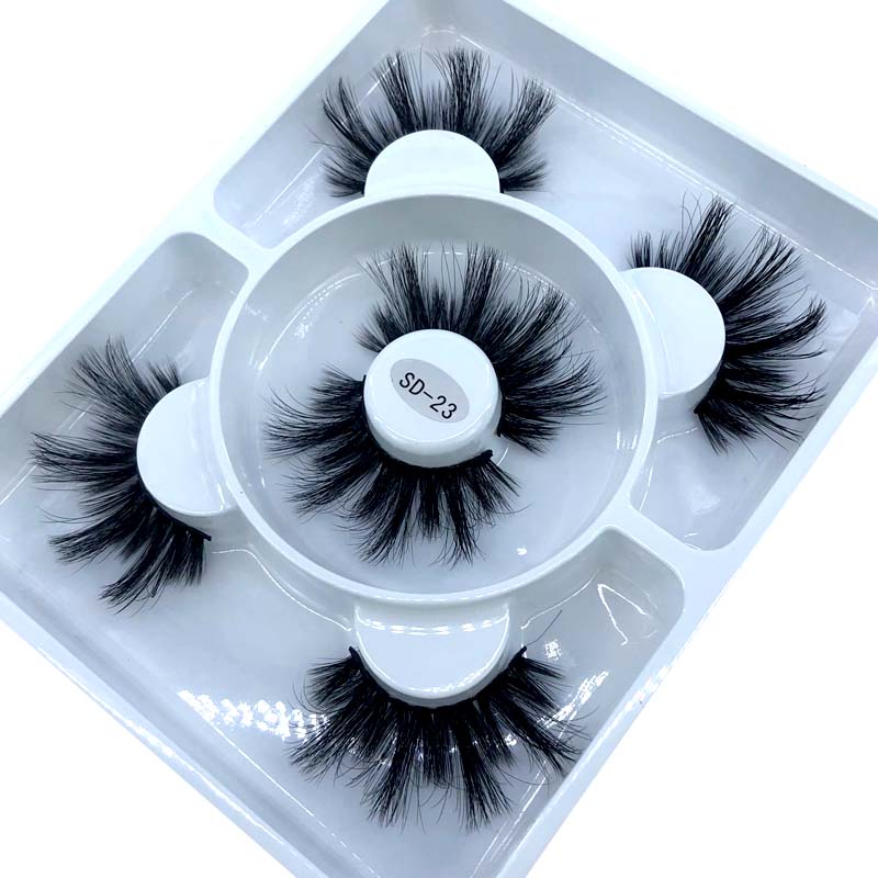Reusable mink eyelashes 25mm lashes fluffy messy 3D mink lashes 3 pairs natural Long Thick false eyelashes extension