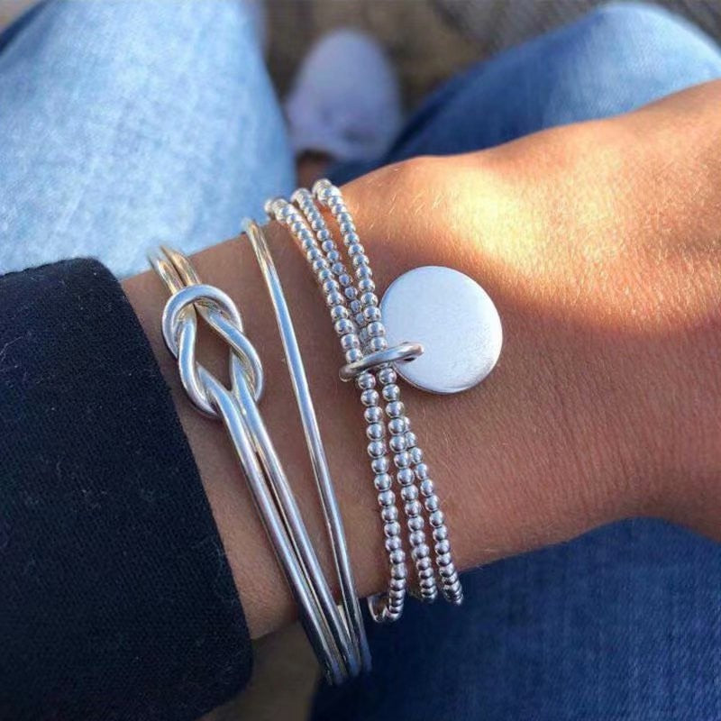 4Pcs/Set Geometric Crystal Charm Bracelets for Women Leaf Bangles Bracelets Set Wrist Chain Boho Bracelet