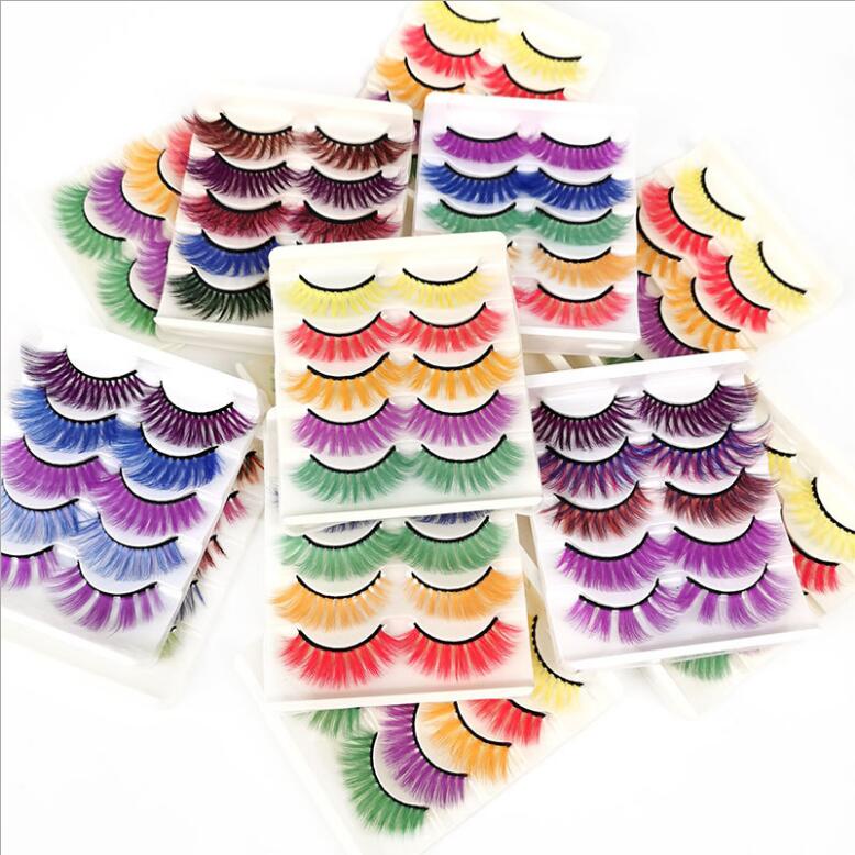 5 Pairs 3D White Mink Lashes Natural Long Thick Fluffy Colorful False Eyelashes Lash Extension