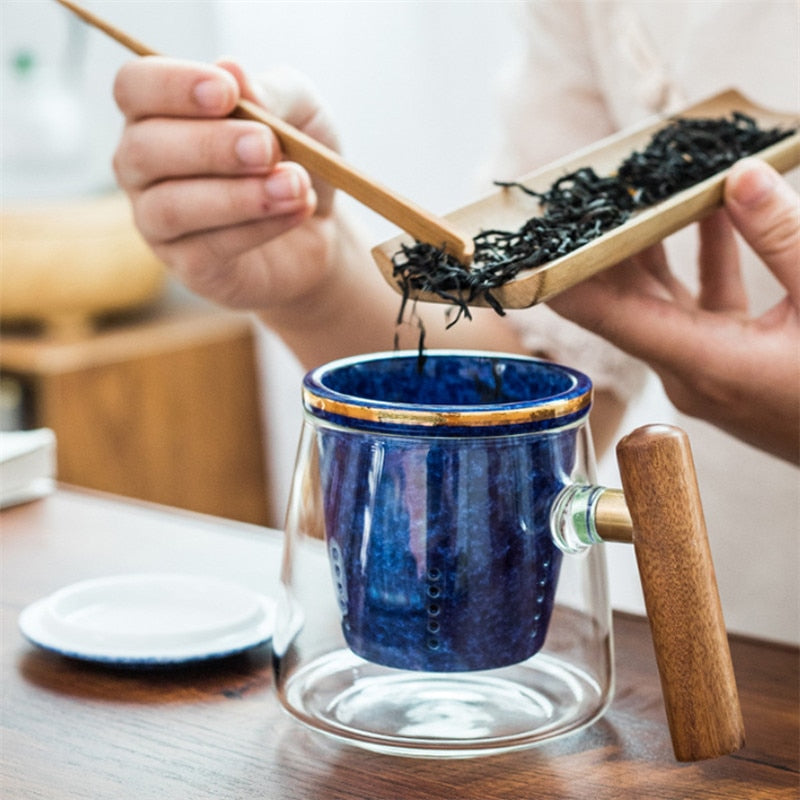 Heat Resistant Glass Teacup with Ceramic Filter and Cover Office Tea Strainer Cup Couple Simple Water Mug Drinkware