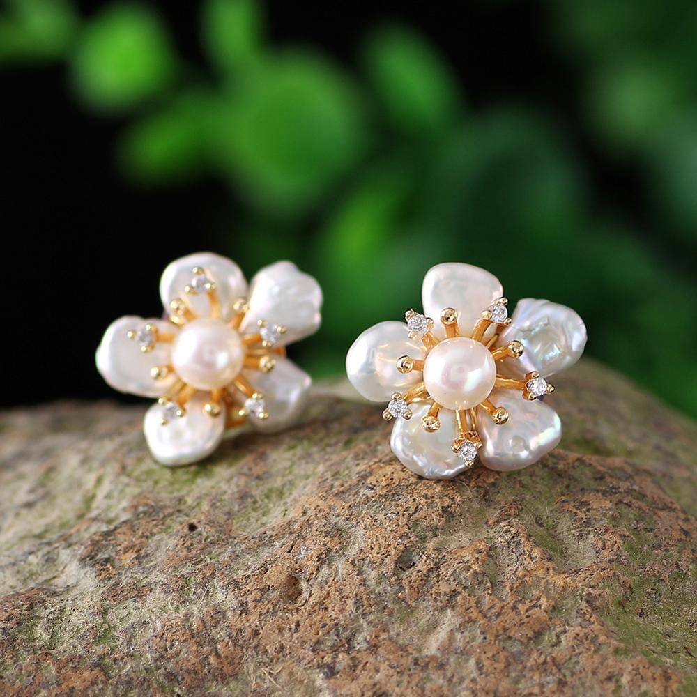 Classic Big Pearl Stud Earring Baroque Freshwater Pearl Earrings Fine Jewelry Handmade