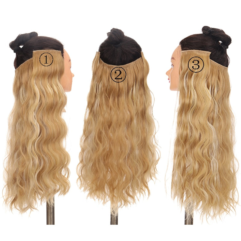 Synthetic Long Curly Hair 20 Inches High Temperature Fiber Extension Hairpin Black Brown Wave Wig 3 Pieces/set Women