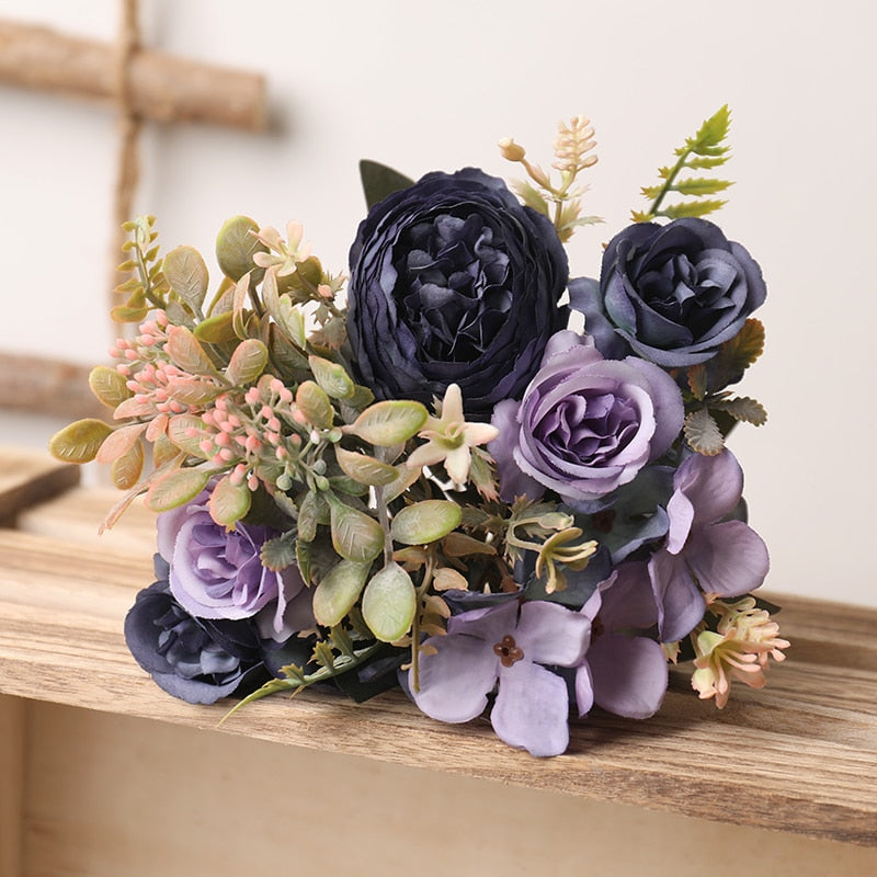 White Silk Artificial Roses Flowers Wedding Home Autumn Decoration High Quality Big Bouquet Luxury Fake Flower Arrangement Bulk