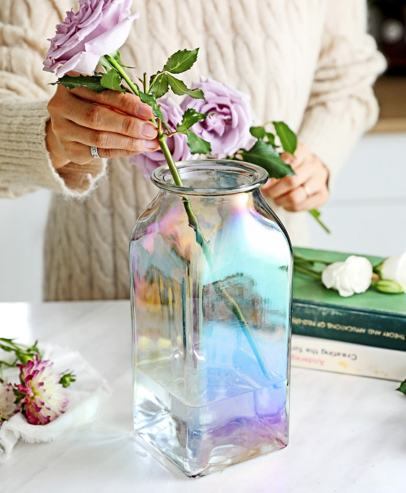 Multicolor Glass Vase Dried Flowers Nordic Transparent Europe Home Decoration Home Flower Vases