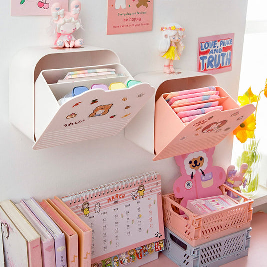 Kawaii Storage Organizer Adhesive Large Storage Box Sanitary Napkin Cosmetics Organizer Decorative Box Bathroom Accessories