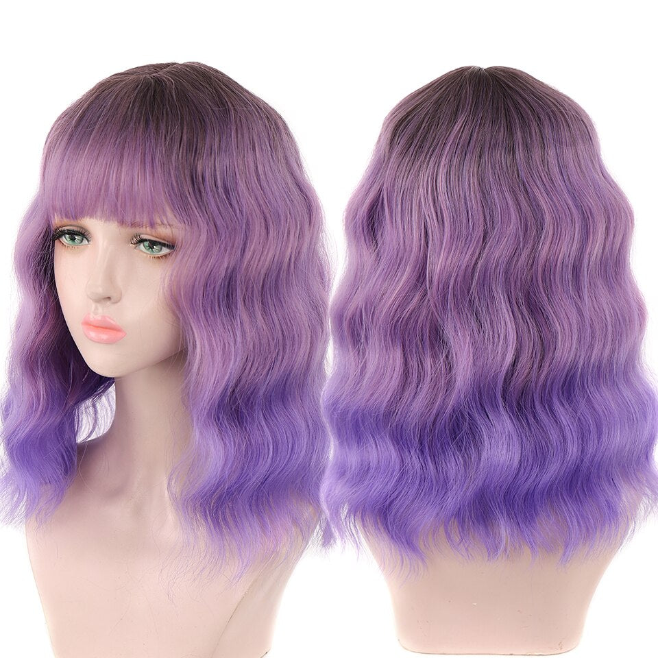 Synthetic Wigs For Women Daily Cosplay Long Water Wave  Lolita Wig With Bangs Cold Brown Heat Resistant Hair Bob Wig
