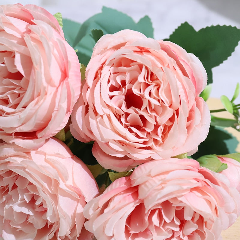 Beautiful Rose Peony Artificial Silk Flowers Small White Bouquet Home Party Winter Wedding Decoration Fake Flowers
