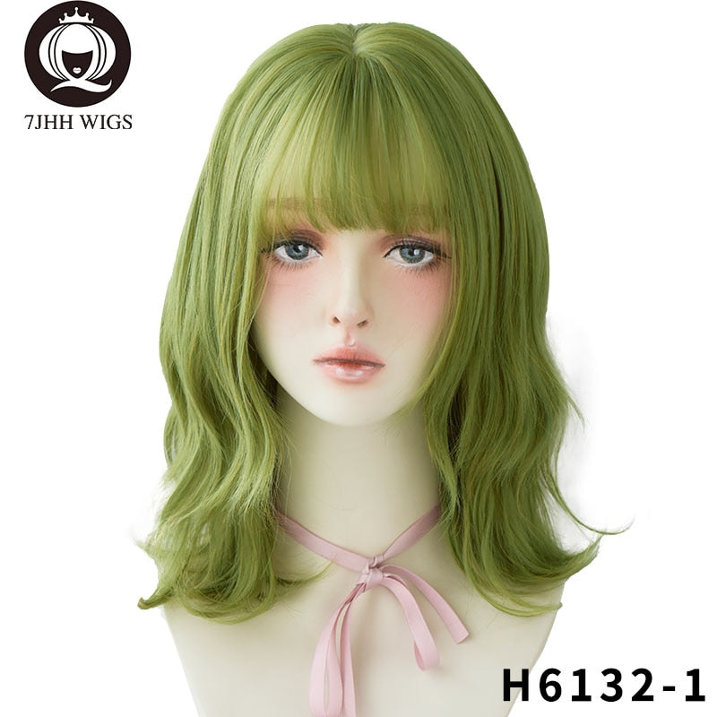 Blue Deep Wave Wig With Bangs Long Omber Brown Hair Layered Heat Resistant Cosplay Party Synthetic Wig