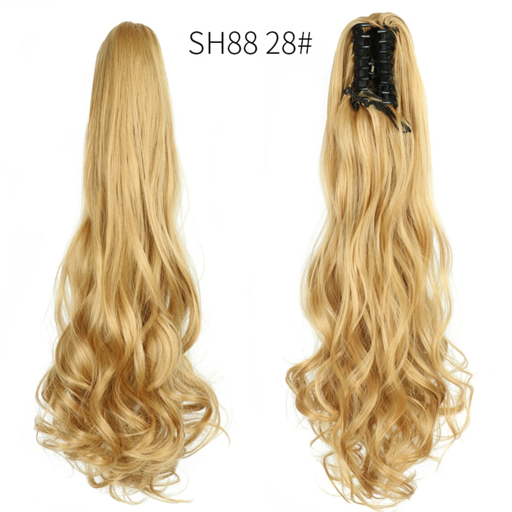 20Inch Short Curly Wavy Ponytail Hair Extensions Synthetic Claw On Hairpieces For Women Brown Black Color