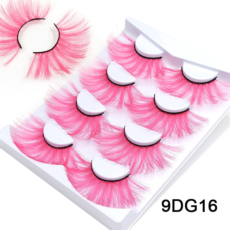 25mm 27mm Long Colorful Eyelashes Hot Pink Faux Mink Colored Lashes Cruelty Free Cosplay Halloween Cilias
