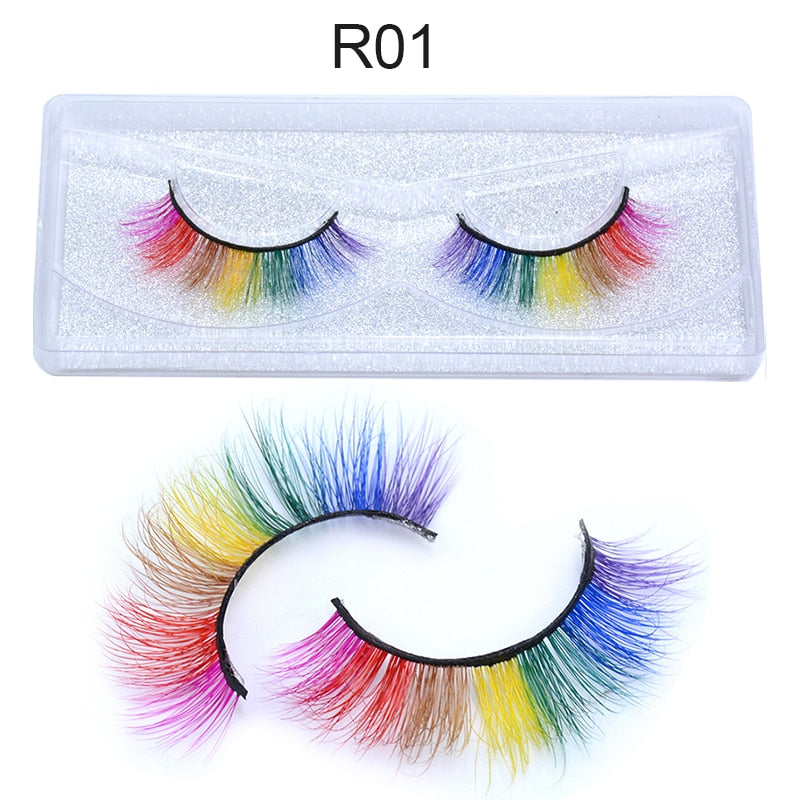 7 Colors Rainbow Eyelashes Princess Cilia Real Mink Fluffy Colored False Lashes for Halloween Party Cosplay