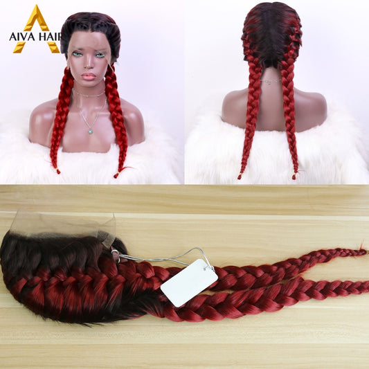 Heat Resistant Synthetic Box Braid Wig Ombre Orange Blonde Synthetic Lace Front Wig Cosplay Braided Wigs
