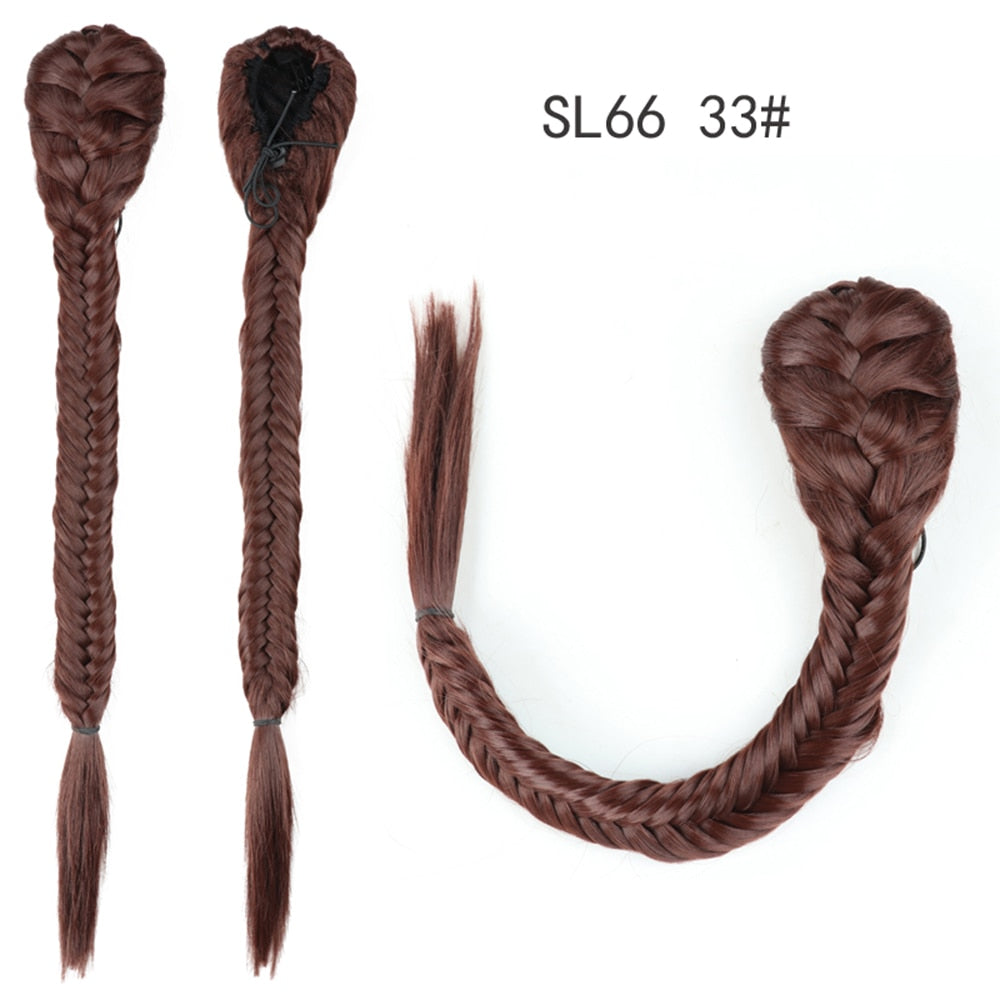 Synthetic Heat Resistant Braided Fishtail Fishbone Drawstring Ponytail Hairpiece Blonde Hair Extensions For Woman
