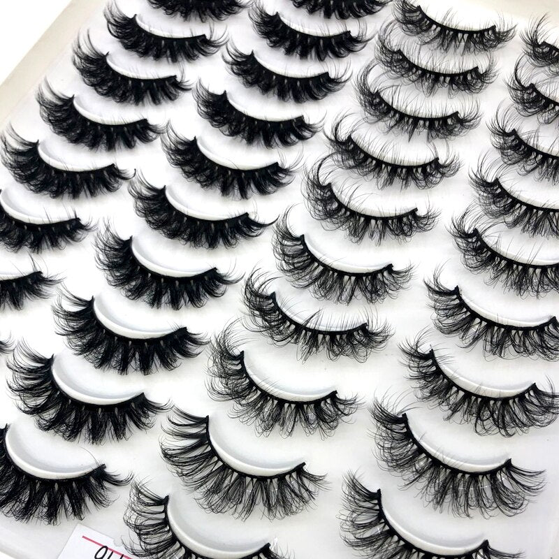 20 pairs long Natural Mink False Eyelashes Cross Dense Handmade Cotton Stalk Eye Lashes Mink Fake Eyelashes