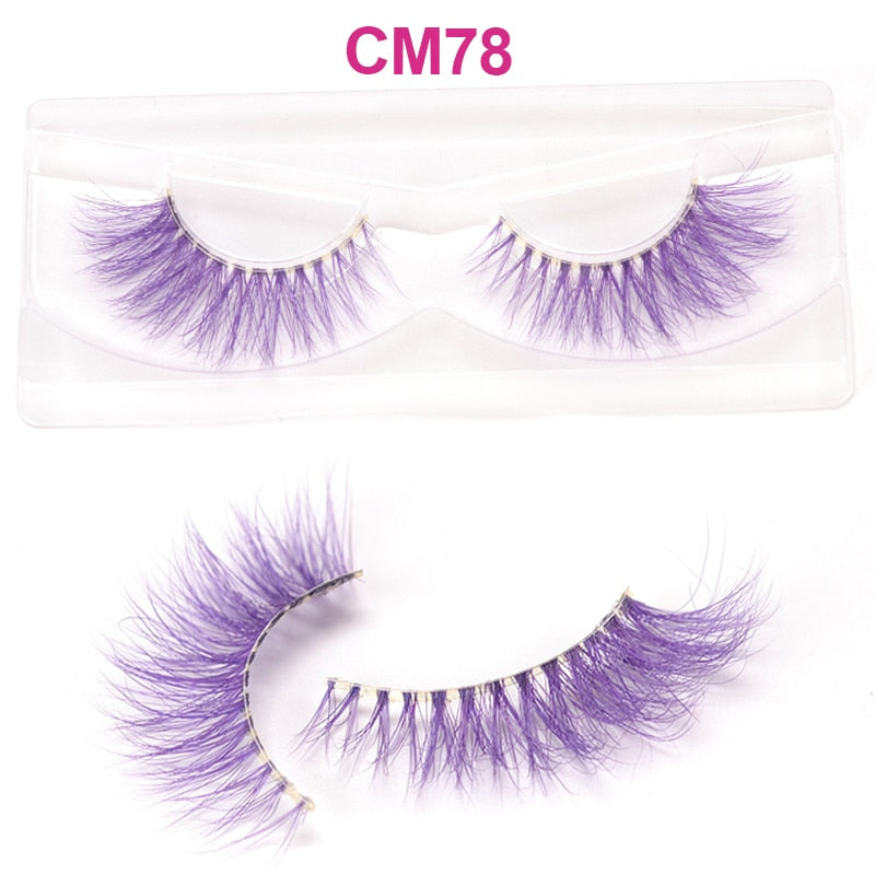 Pink Red Purple Colored Eyelashes Bulk Rainbow Eyelashes 100% 3D Real Mink Colorful Lashes