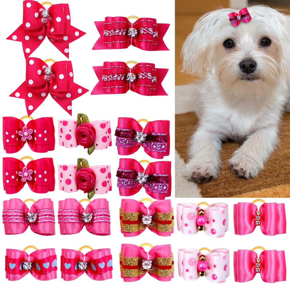 10 Pcs Handmade Pet Dog Cat Hair Bow Diamond Pearl Boutique Grooming Accessory