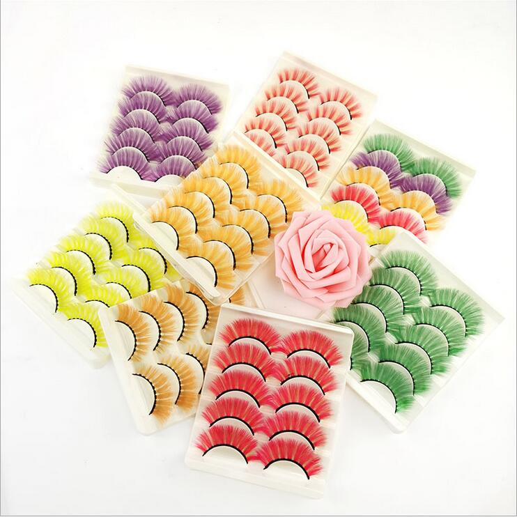 5 Pairs 3D White Mink Lashes Natural Long Thick Fluffy Colorful False Eyelashes Lash Extension