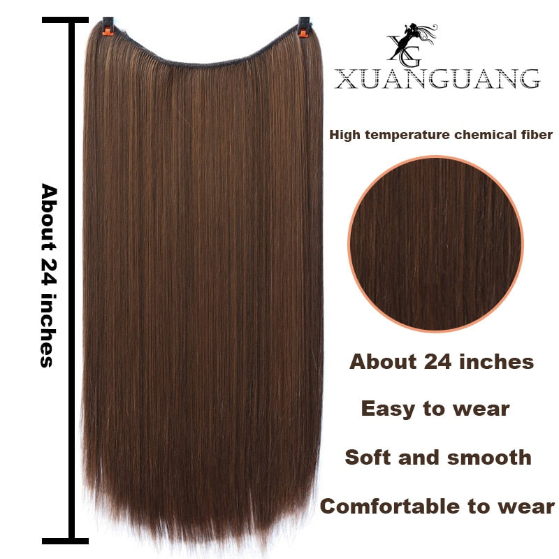 Invisible Wire No Clip One Piece Hair Extensions Secret Fish Line Hair Pieces Wave Straight Synthetic Fake 24 inch