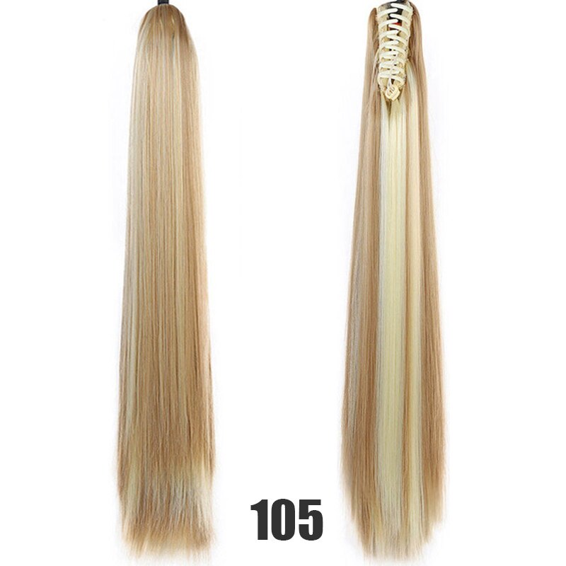 Synthetic 24inch Claw Clip Ponytail Extension Wavy Ponytail Long Straight Hair Ponytail Extension Clip Type Woman Wig