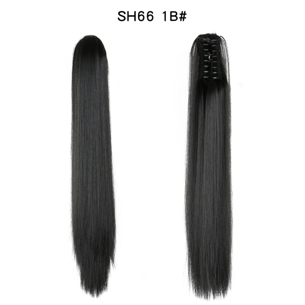 20Inch Short Curly Wavy Ponytail Hair Extensions Synthetic Claw On Hairpieces For Women Brown Black Color