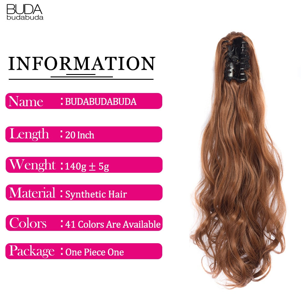 20Inch Short Curly Wavy Ponytail Hair Extensions Synthetic Claw On Hairpieces For Women Brown Black Color