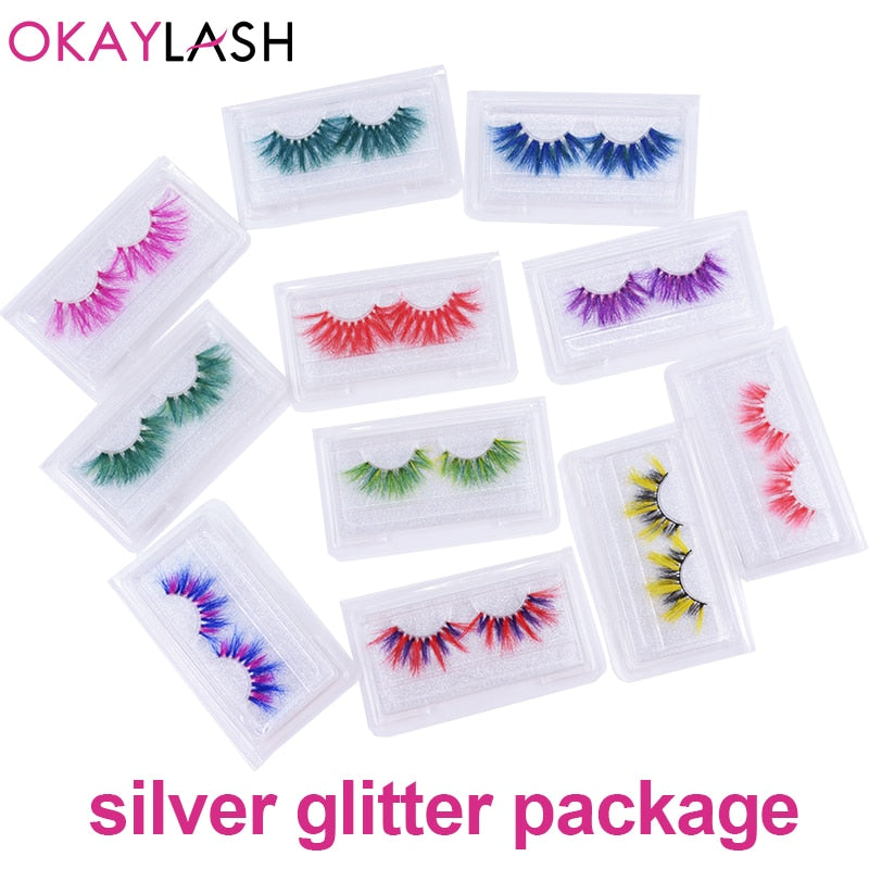 25mm Long Purple and Pink Color Real Mink Cosmetic Fake Colored Eyelash Party Cosplay Halloween Makeup Strip Eye lashes