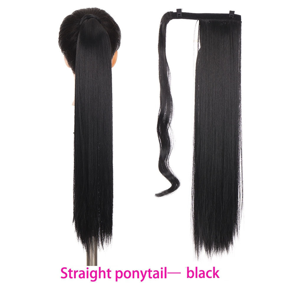 Synthetic Long Straight Wrap Around Clip In Ponytail Hair Extension Heat Resistant Hair Wig