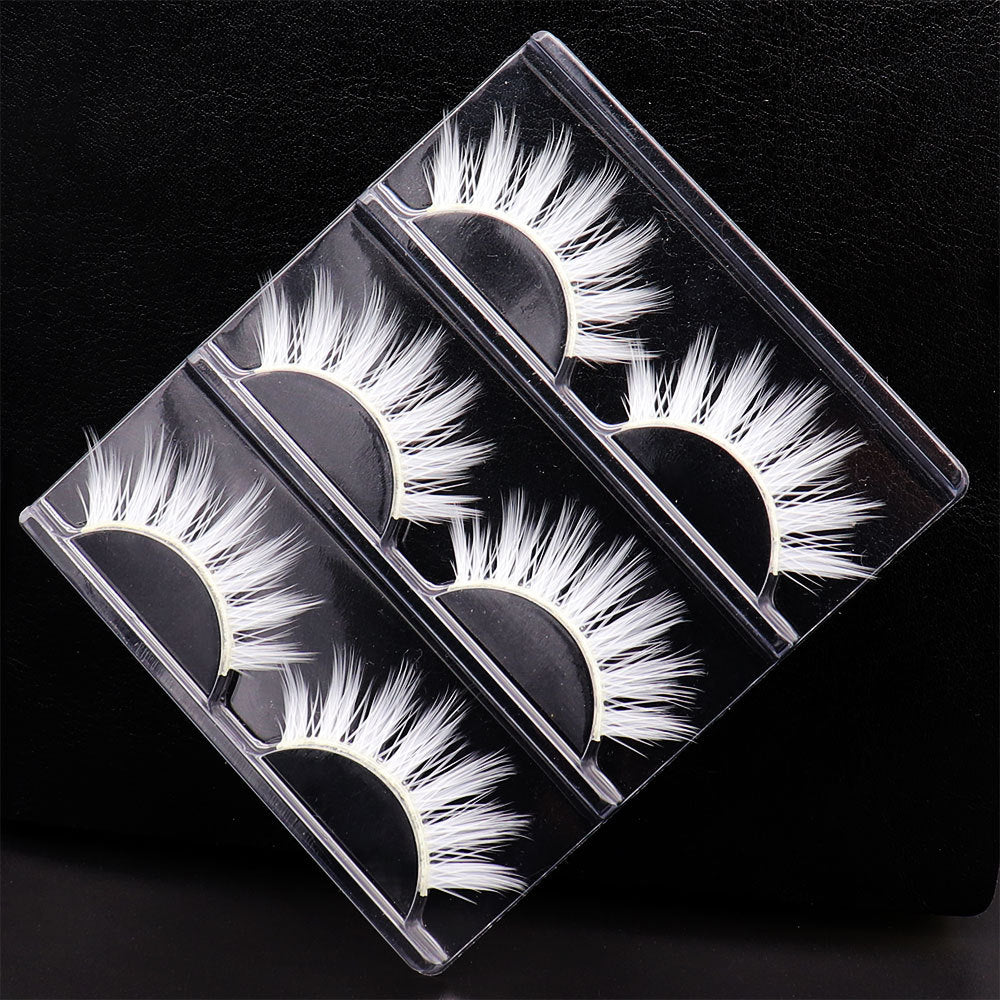 3 Pairs of White Natural Cross False Eyelashes Anime Imitation Makeup Masquerade Must Use False Eyelashes Exaggerated White