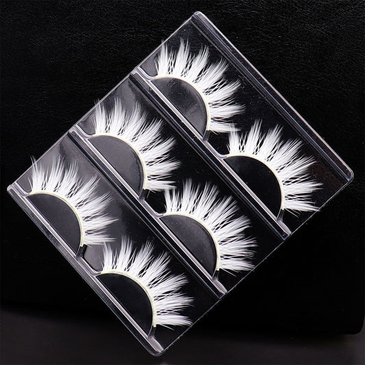 3 Pairs of White Natural Cross False Eyelashes Anime Imitation Makeup Masquerade Must Use False Eyelashes Exaggerated White