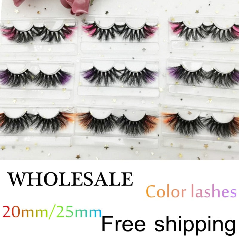 3D Mink Eyelashes Colorful 100% Mink Lashes Mix Color Pink Blue Red White False Eyelashes Fluffy Soft Cilias