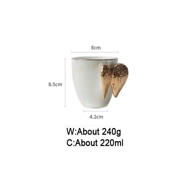 Luxury Ceramic Cup With Angel Wings Handle Gold Plated Creative Cup Coffee Breakfast Milk Drink Tea Mug 1pc