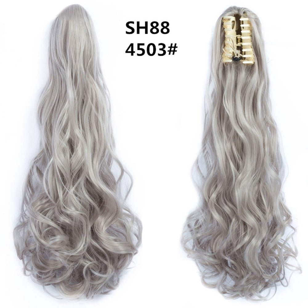 20Inch Short Curly Wavy Ponytail Hair Extensions Synthetic Claw On Hairpieces For Women Brown Black Color