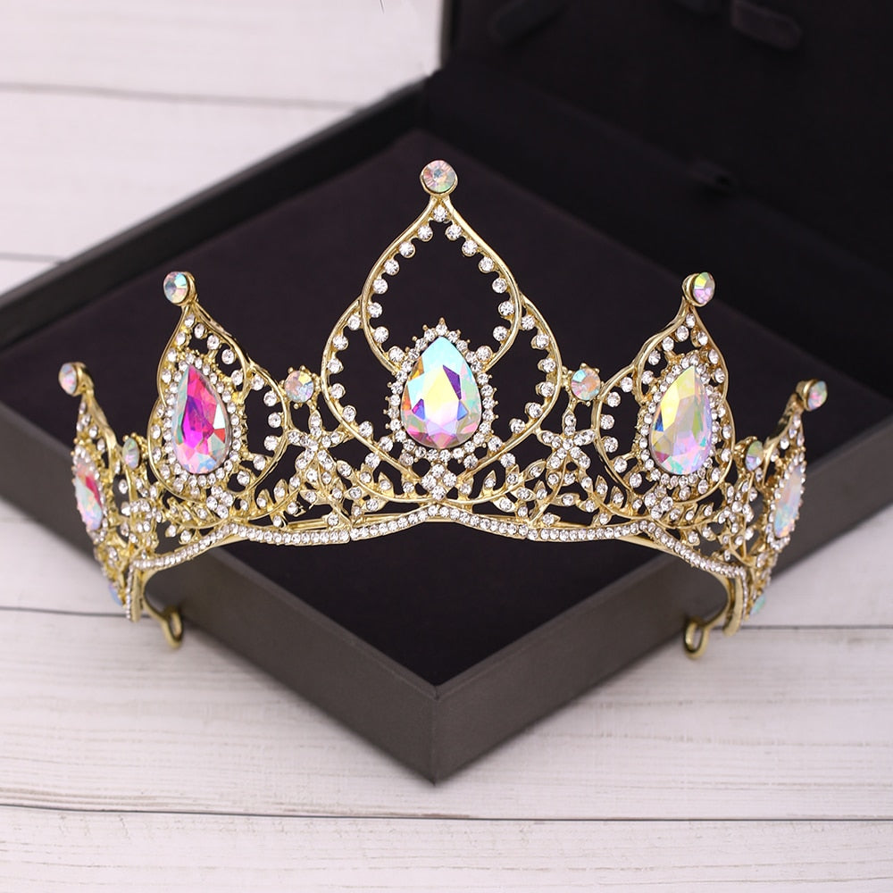 Bridal Crown Golden Wedding Hair Accessories Crystal Rhinestone Bride Wedding Tiaras and Crowns Headpiece Diadema Hair Ornament
