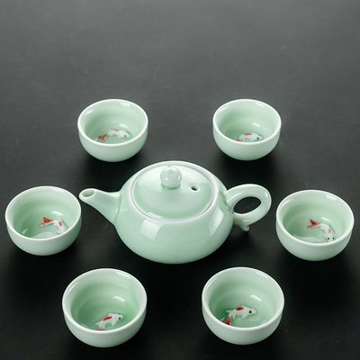Fish tea set ceramic teapot kettle ceramic tea cup fish chinese kung fu tea set drinkware 1pot+6cups