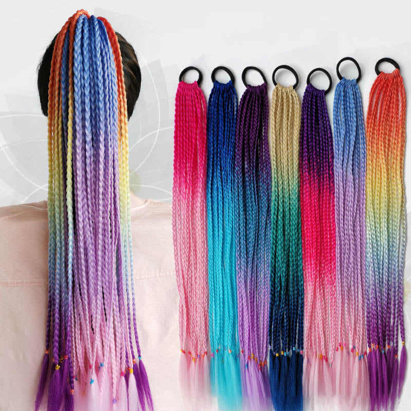Hair Color Gradient Dirty Braided Ponytail Elastic Hair Band Rubber Headband 60cm