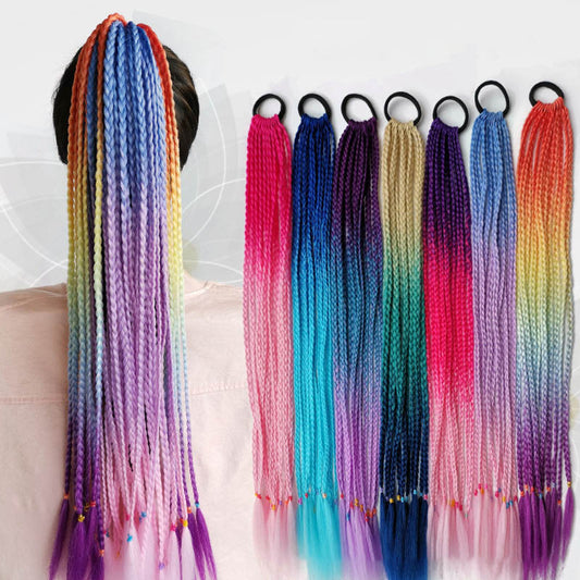 Hair Color Gradient Dirty Braided Ponytail Elastic Hair Band Rubber Headband 60cm